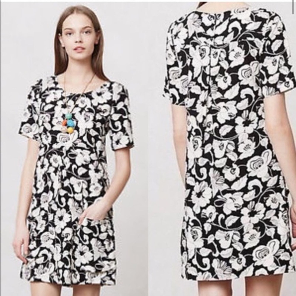 Anthropologie by Maeve Black and White Floral Sundress Size 0 EUC